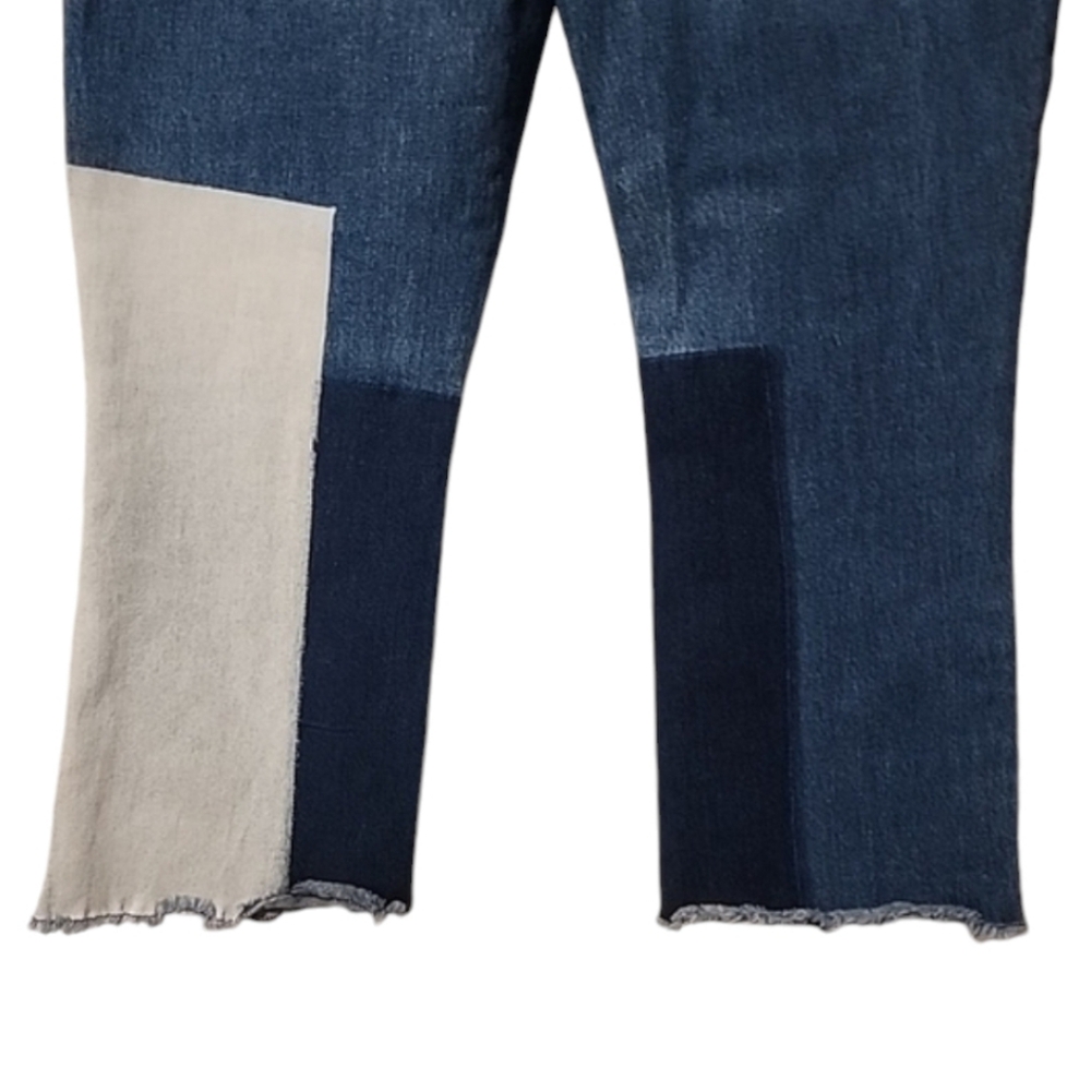 UNIVERSAL THREAD High Rise Kick Boot Crop Jeans 16 33 Patchwork Frayed Flare - Picture 7 of 12